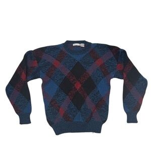Vtg Mens Lg 100%  Wool Argyle Crewneck Sweater Cabin Heritage Grandpa Claiborne